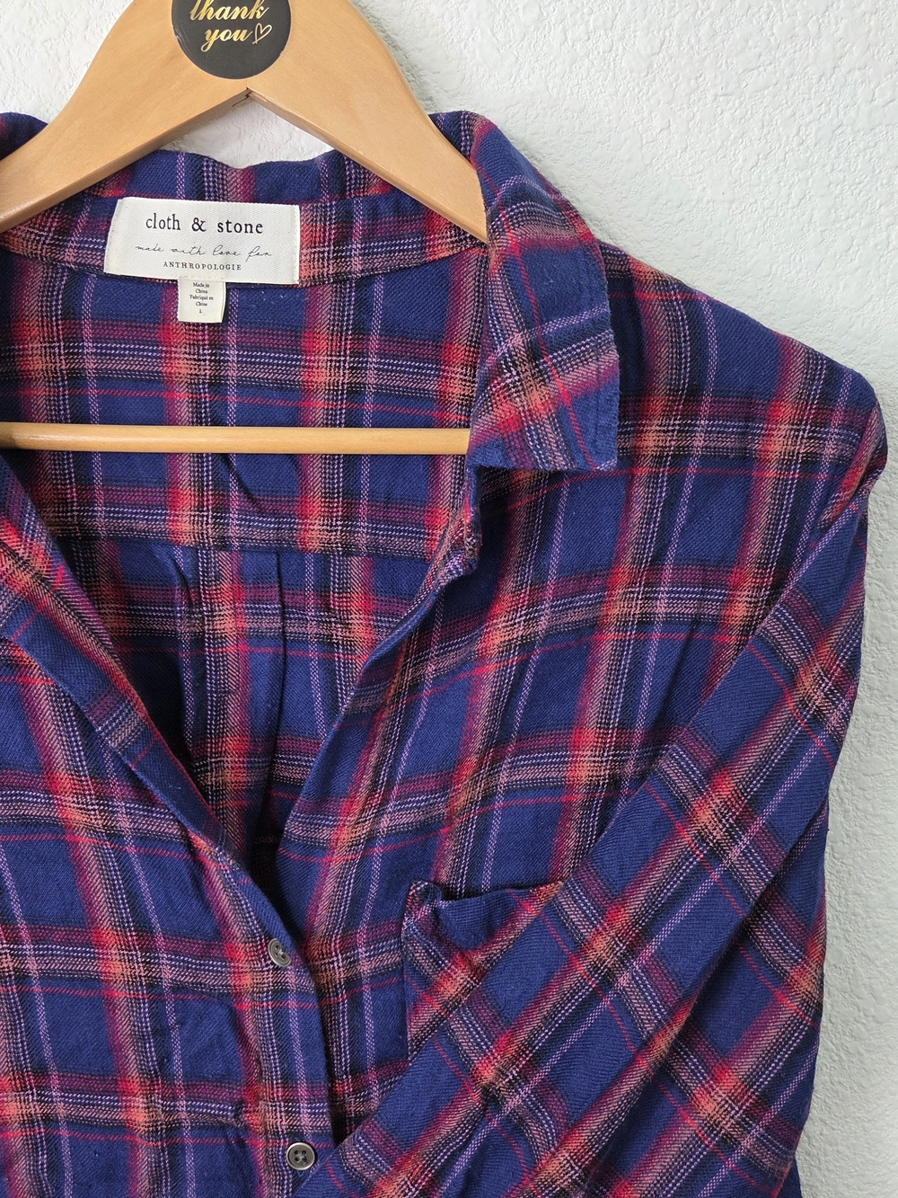 cloth & stone Blue and Red Plaid Women's Button-Up Flannel Shirt, Size Large